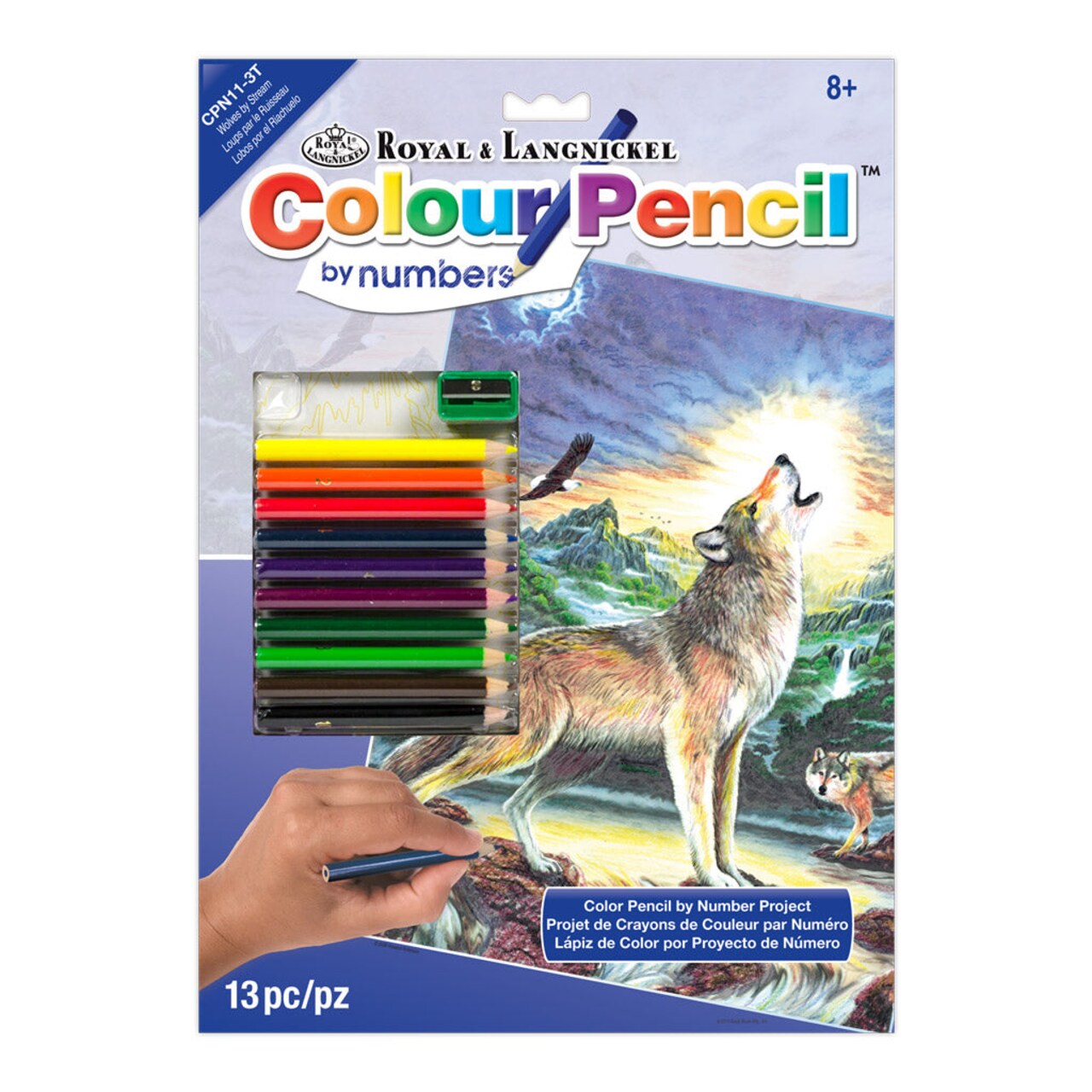 CPN11 | Colour Pencil by numbers™ 13pc 8.75" x 11.75" Wolves by Stream Project